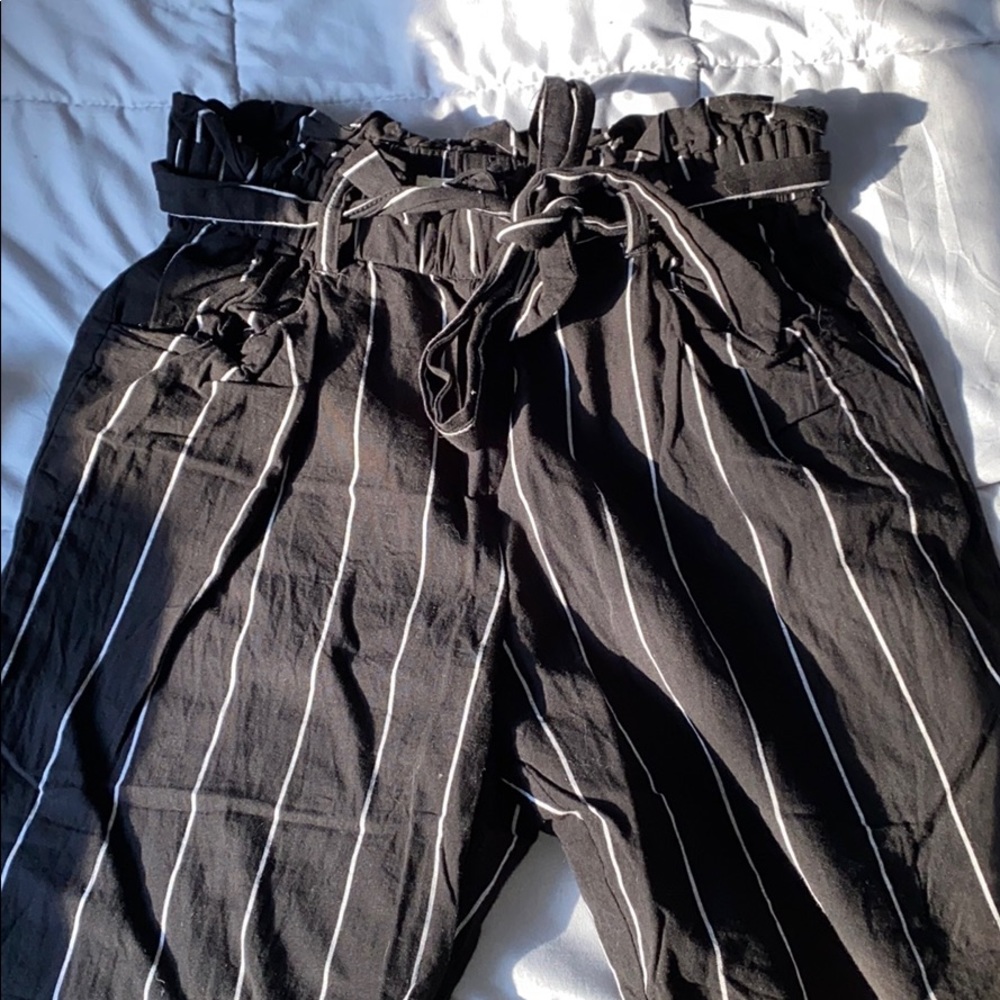 High-Rise Striped “Paperbag” Pants